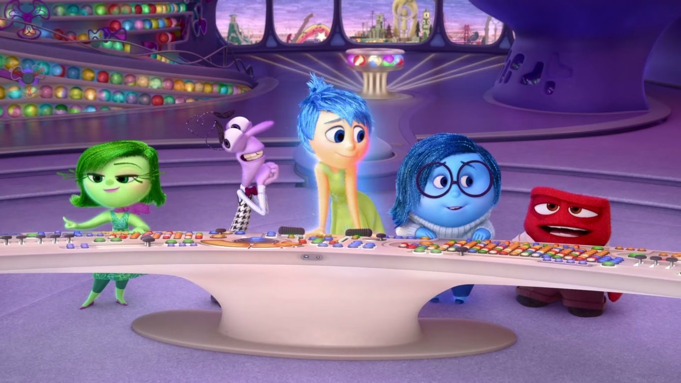 What humour strategies are used to create a fantasy of science-based emotions in “Inside Out” and to what effect?