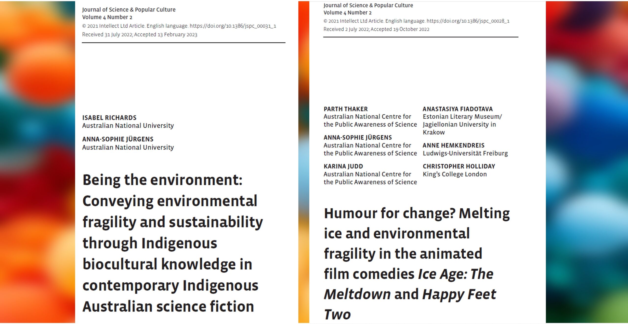 Two papers on environmental fragility published on the same day!