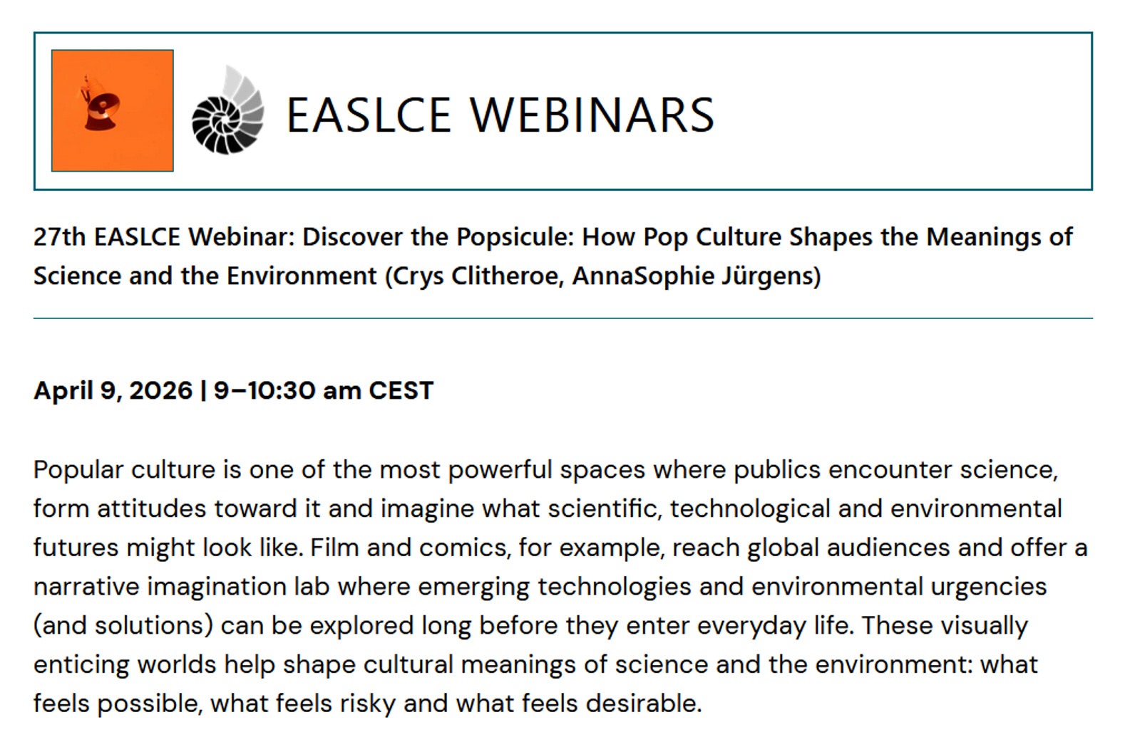 27th EASLCE Webinar: Discover the Popsicule